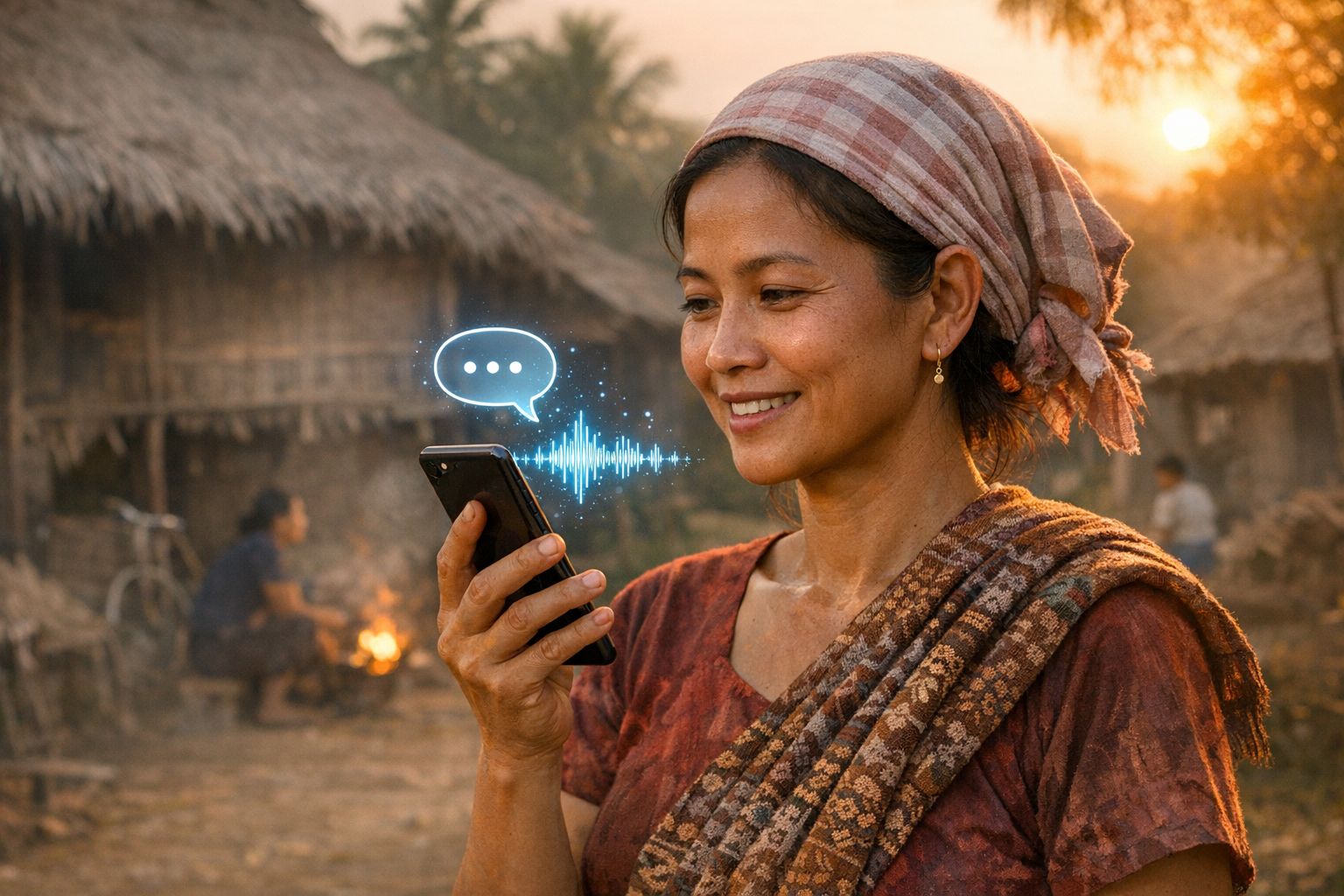 Southeast Asian woman using voice technology
