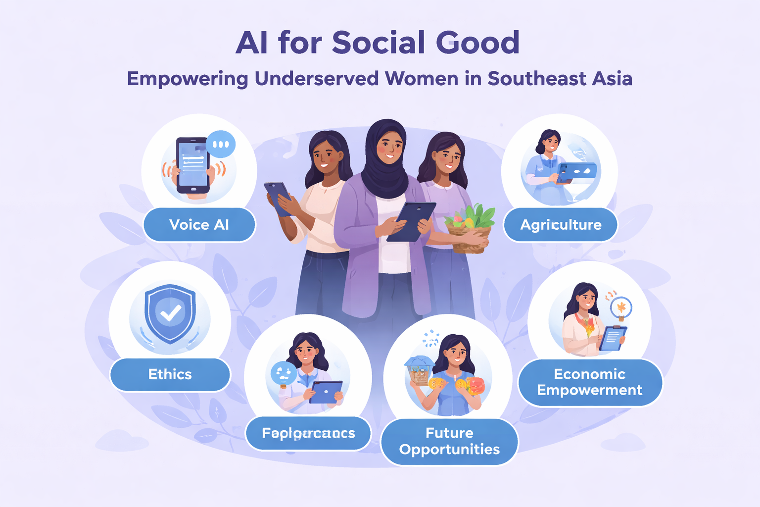 Summary infographic of AI for social good empowering women in Southeast Asia