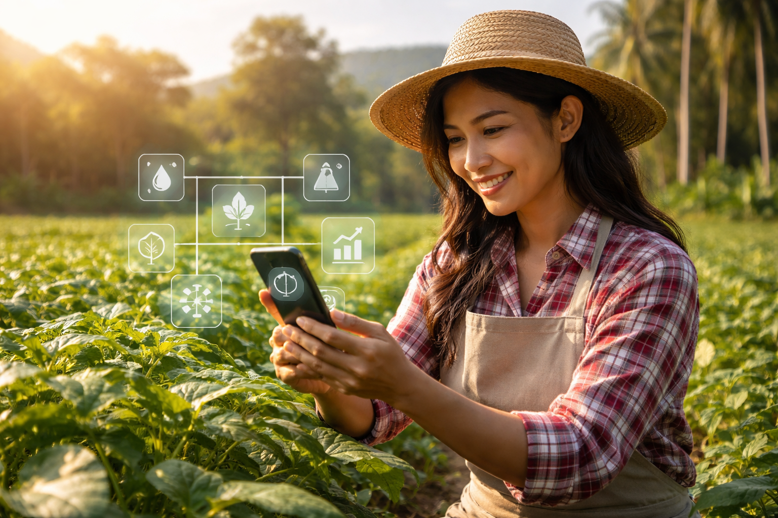 Woman farmer using AI-powered agricultural app