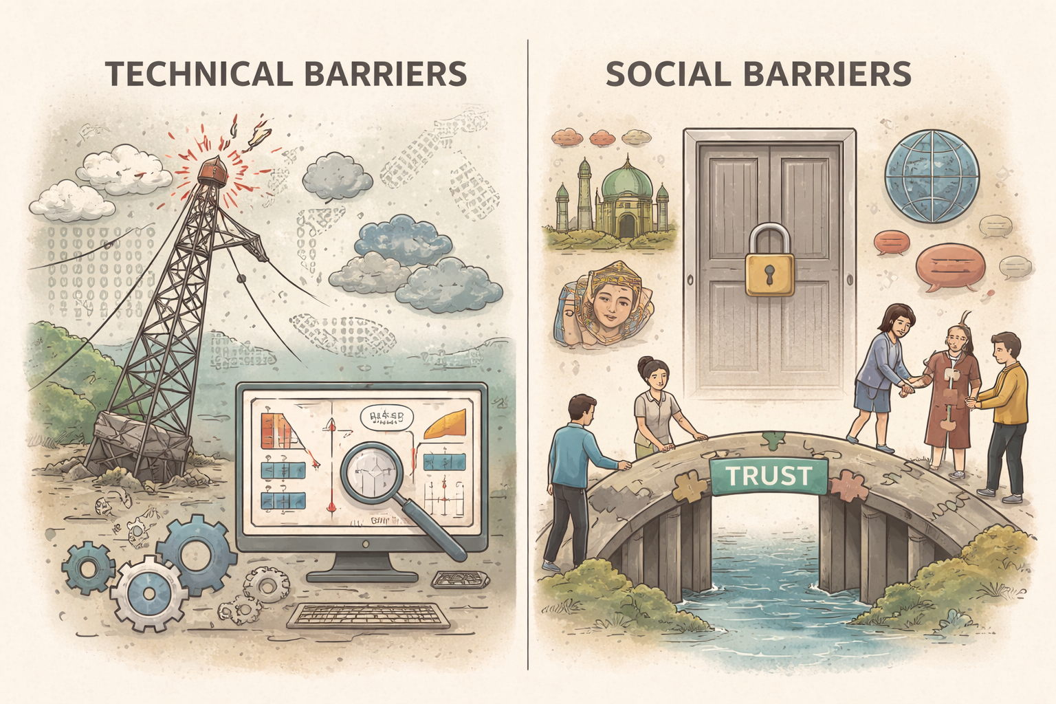 Technical and social challenges illustrated